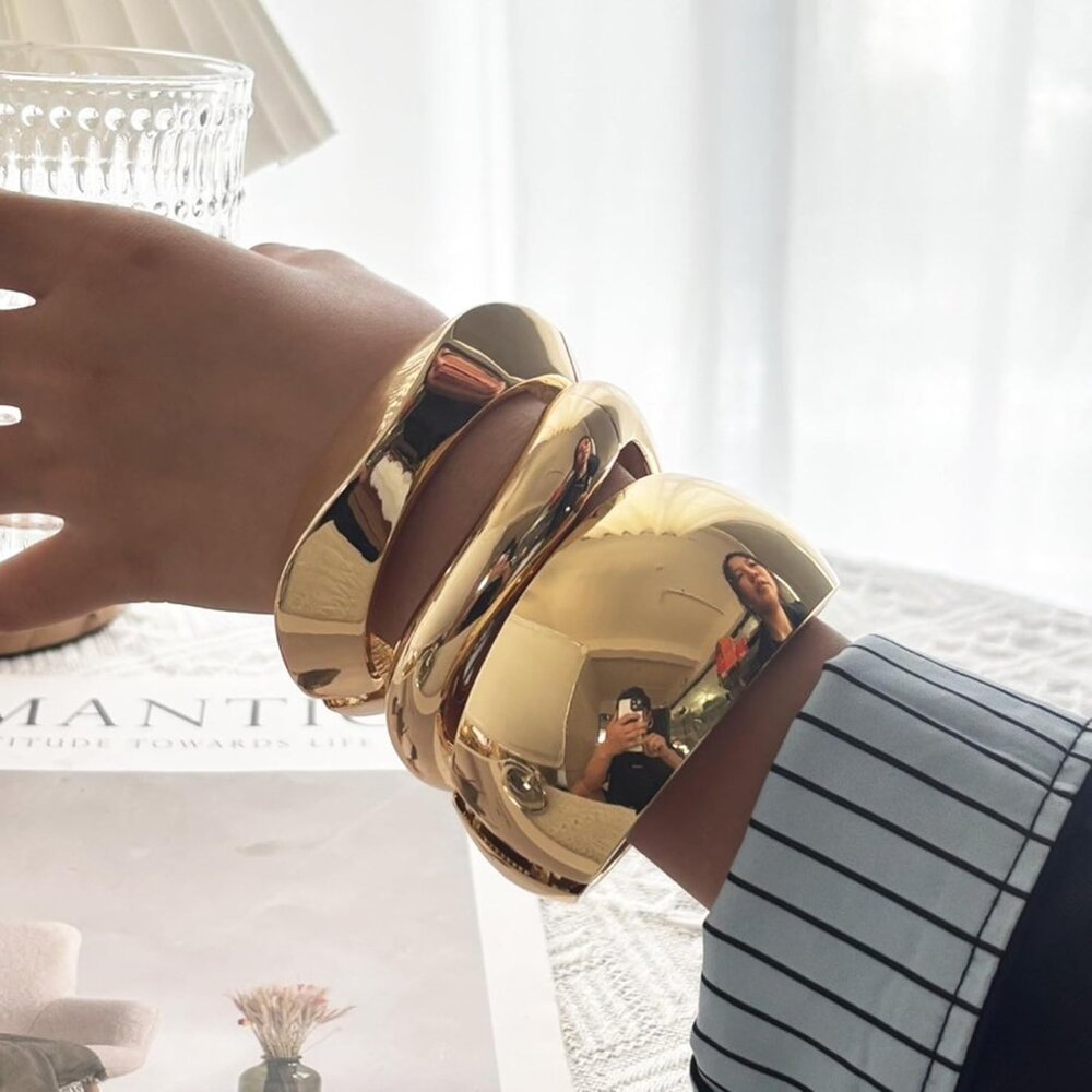 Trendy Stackable Chunky Bangles - 3-4 Pcs Wide Wr… - image 3